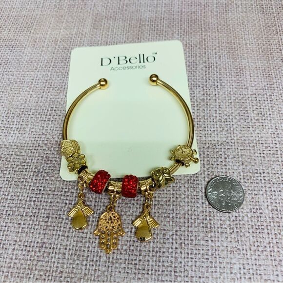 D’Bello Gold Red Hamsa Angel Charm Cuff Bracelet NWT - Picture 1 of 2